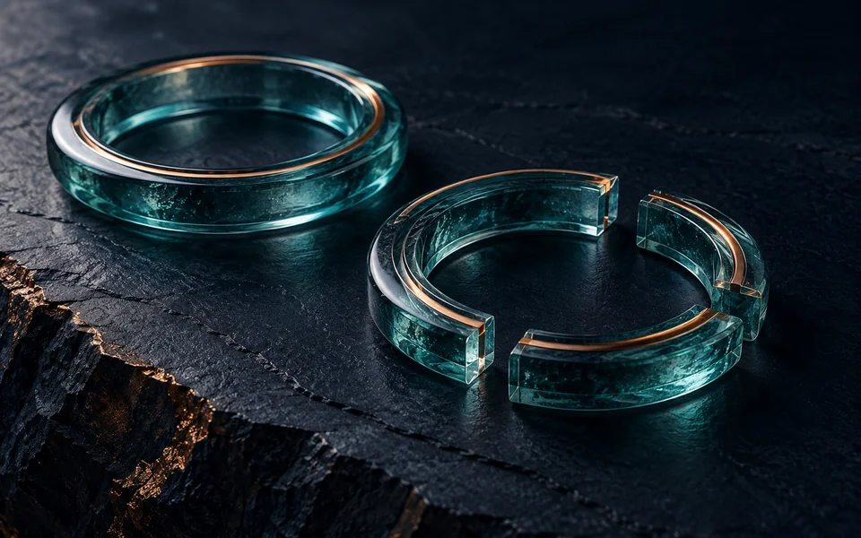 Separated translucent glass rings introduce the limits of intervention research in a rare genetic condition.